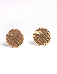 Gold Wave Link Disc Stud Earrings