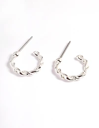 Silver Rope Twist Huggie Earrings