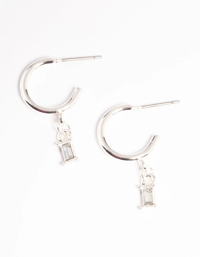Silver Stone Drop Huggie Earrings