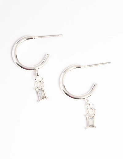 Silver Stone Drop Huggie Earrings