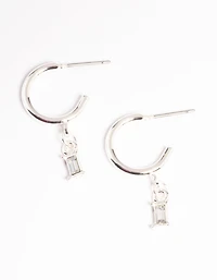 Silver Stone Drop Huggie Earrings