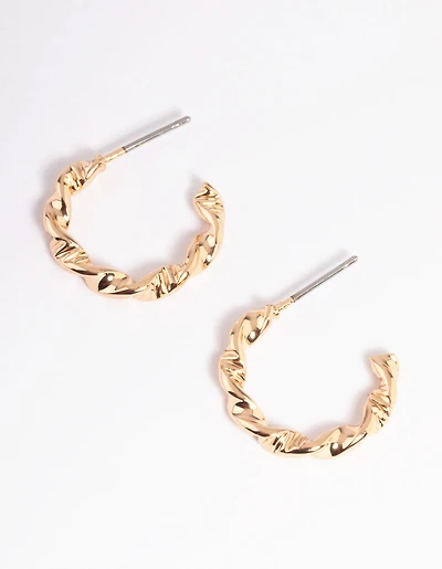 Gold Wrapped Texture Huggie Earrings