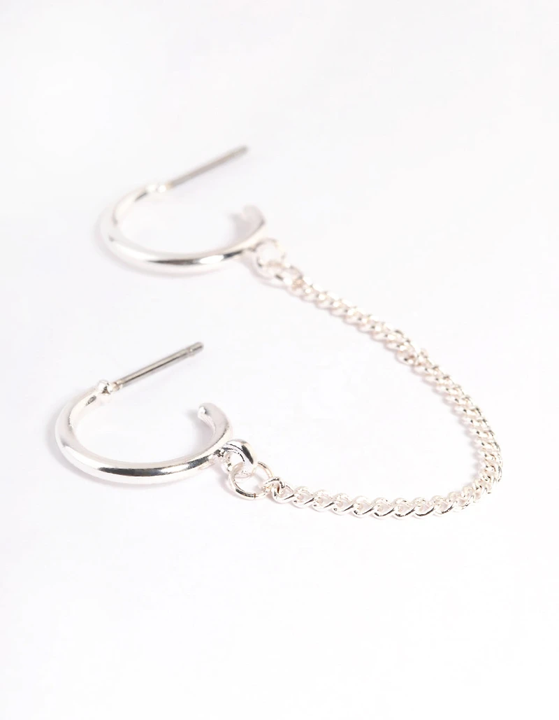 Silver Double Hoop Chain Earrings
