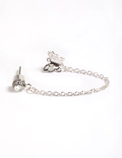 Silver Diamante & Butterfly Chain Earrings