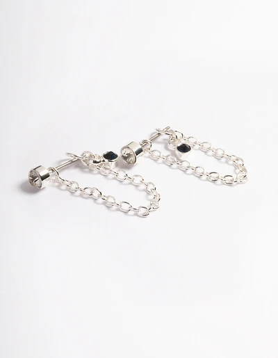 Silver Diamante Chain Front & Back Earrings