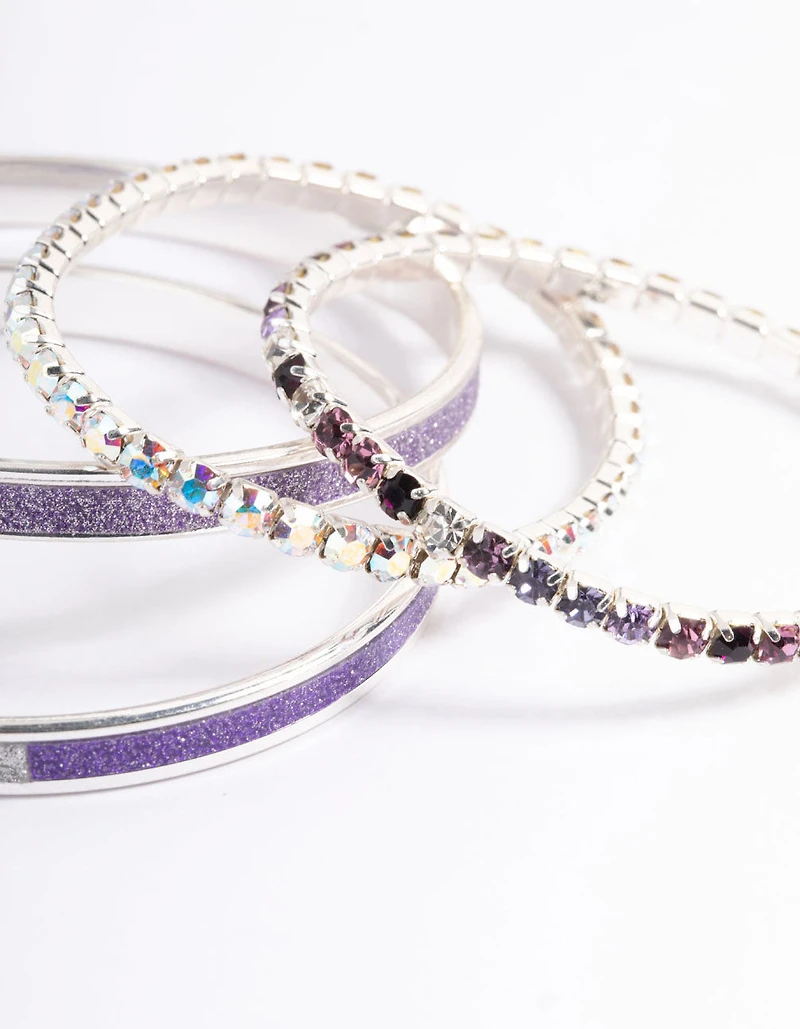 Kids Purple Diamante Glitter Bracelet 4-Pack