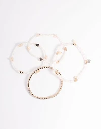 Kids Rose Gold Heart Diamante Stretch Bracelet 4-Pack