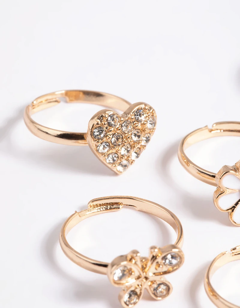 Kids Diamante & Daisy Ring 6-Pack