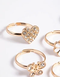 Kids Diamante & Daisy Ring 6-Pack