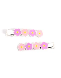 Kids Silver Enamel Daisy Clips Pack