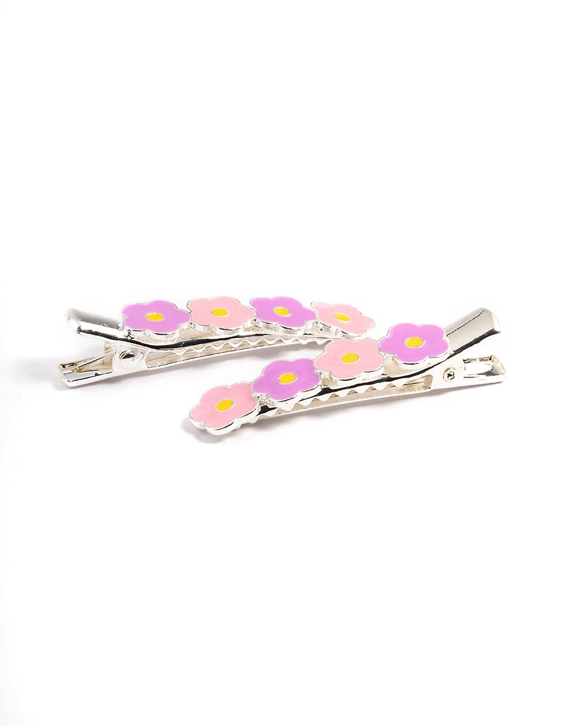 Kids Silver Enamel Daisy Clips Pack