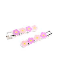 Kids Silver Enamel Daisy Clips Pack