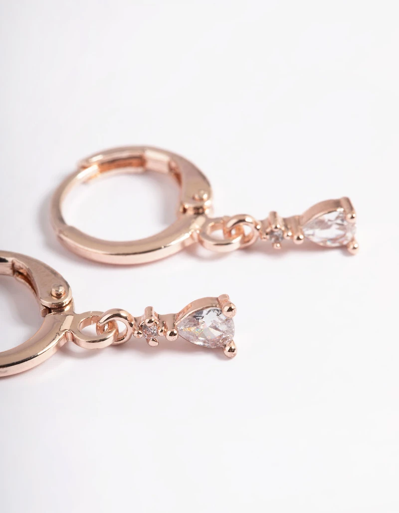 Rose Gold Plated Brass Crystal Pear Huggie Earrings 6-Pack