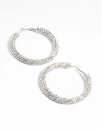 Silver 40mm Encrusted Hoop Earring