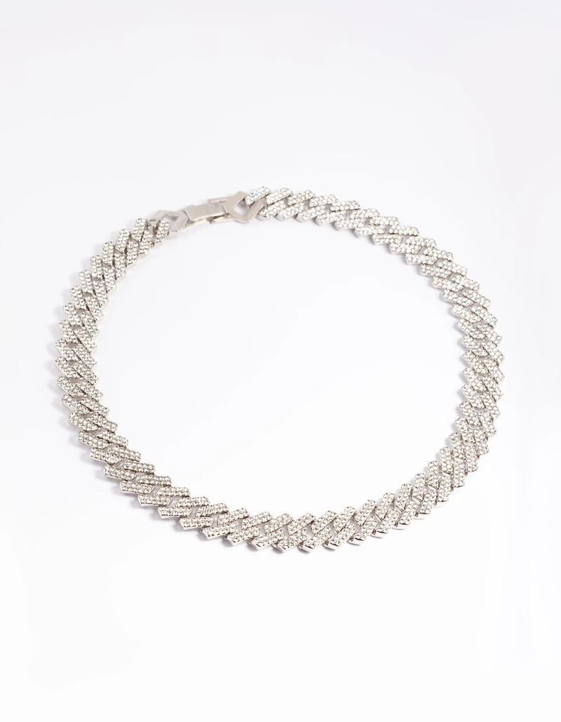 Silver Diamante Miami Chain Necklace