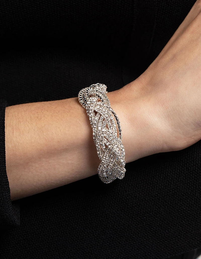Bracelet tressé en diamant argenté à 3 rangées