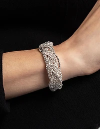 Bracelet tressé en diamant argenté à 3 rangées
