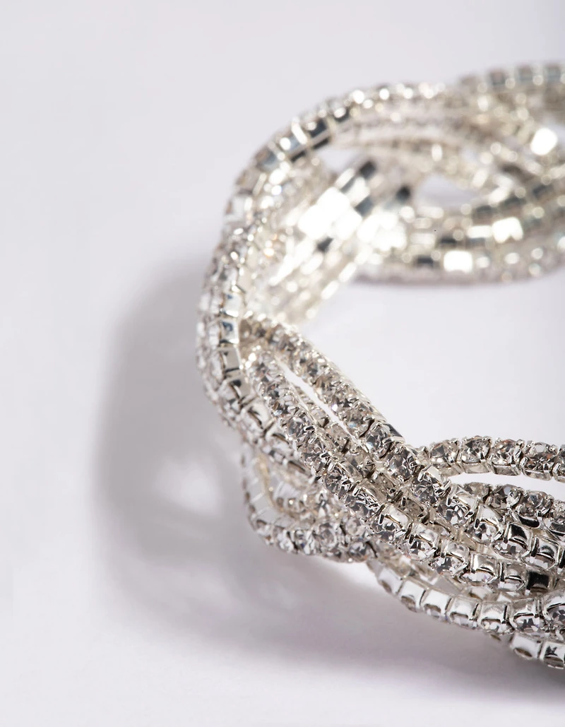 Silver 3 Row Diamante Braid Bracelet
