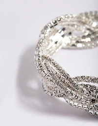 Silver 3 Row Diamante Braid Bracelet