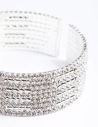 Silver Spiky 4 Row Diamante Wrist Cuff
