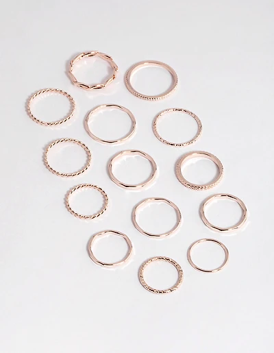 Rose Gold Fine Mix Band Ring Pack
