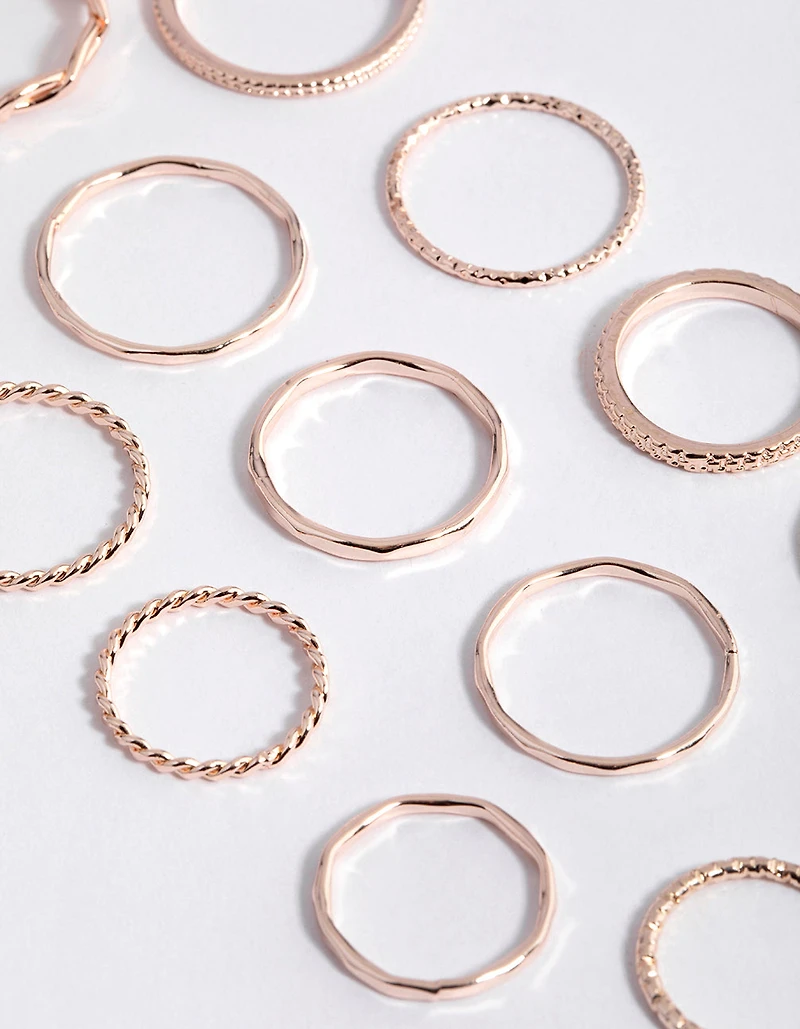 Rose Gold Fine Mix Band Ring Pack