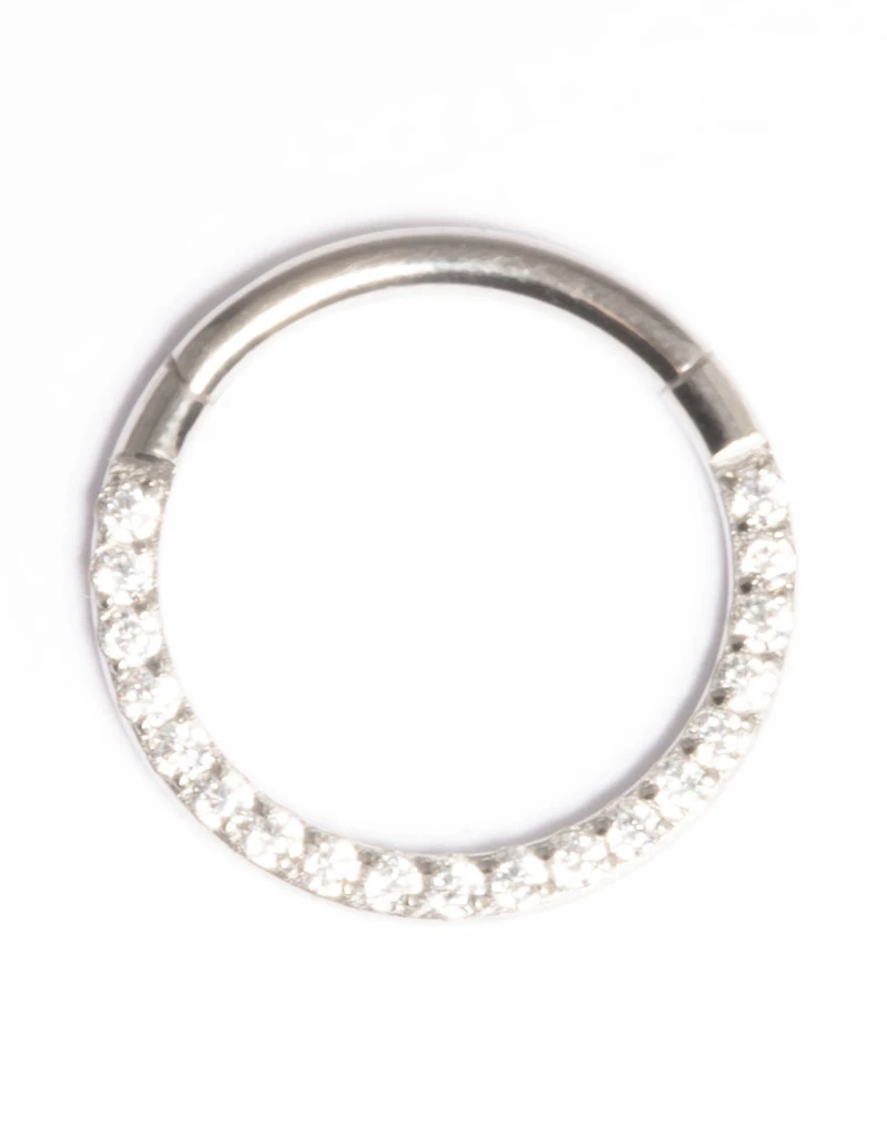 Titanium Cubic Zirconia 10mm Clicker Ring