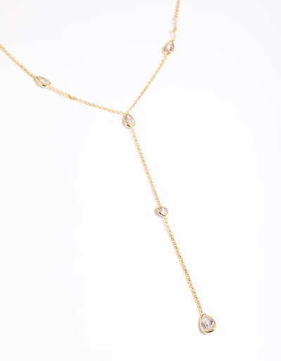 Gold Plated Cubic Zirconia Lariat Necklace