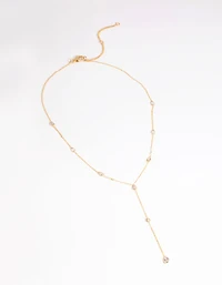 Gold Plated Cubic Zirconia Lariat Necklace