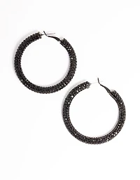 Boucles d’oreilles cerceaux en cristal de 40 mm recouvertes de noir de jais