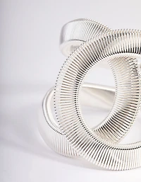 Silver Textured Oval Cuff Bangle