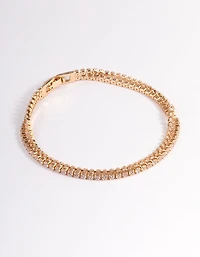Gold Cubic Zirconia Mini Cupchain Double Row Tennis Bracelet