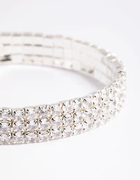 Silver Cubic Zirconia Diamante Stretch Triple Row Bracelet
