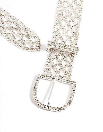 Silver Diamante Mesh Chain Belt