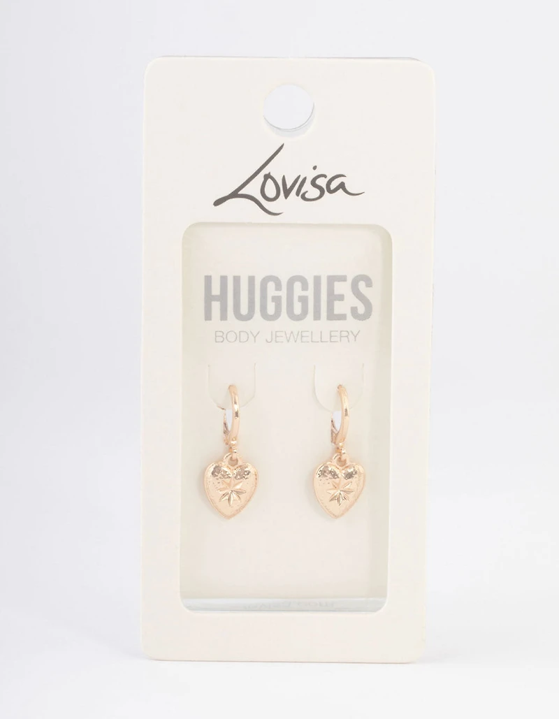 Gold Celestial Heart Huggie Earrings