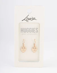Gold Celestial Heart Huggie Earrings