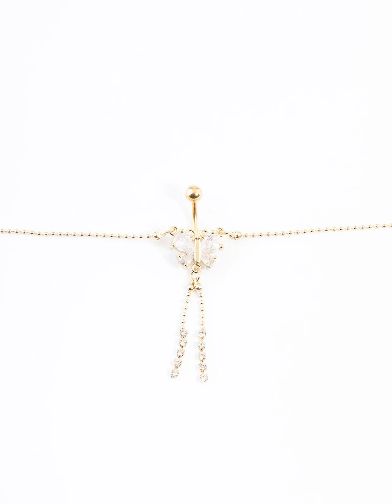 Gold Plated Surgical Steel Diamante Butterfly Belly Chain