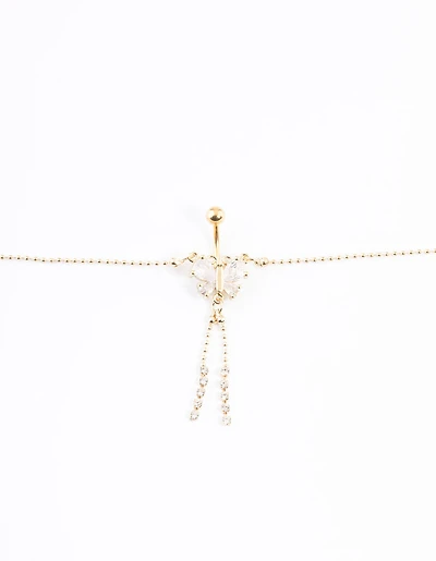 Gold Plated Surgical Steel Diamante Butterfly Belly Chain