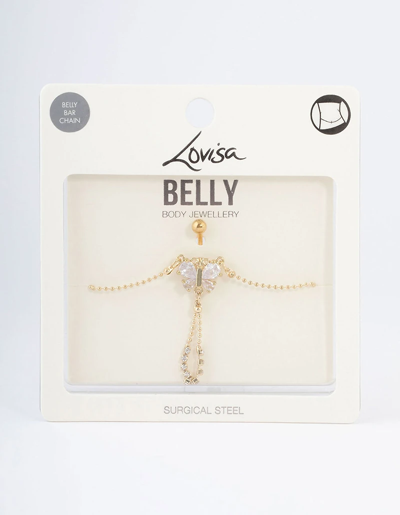 Gold Plated Surgical Steel Diamante Butterfly Belly Chain