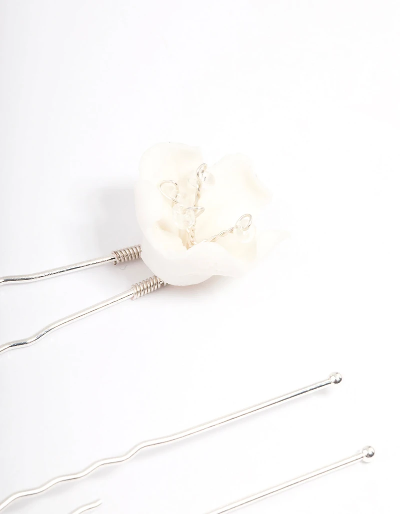 White Large Flower Hair Pin Pack