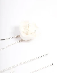 White Large Flower Hair Pin Pack