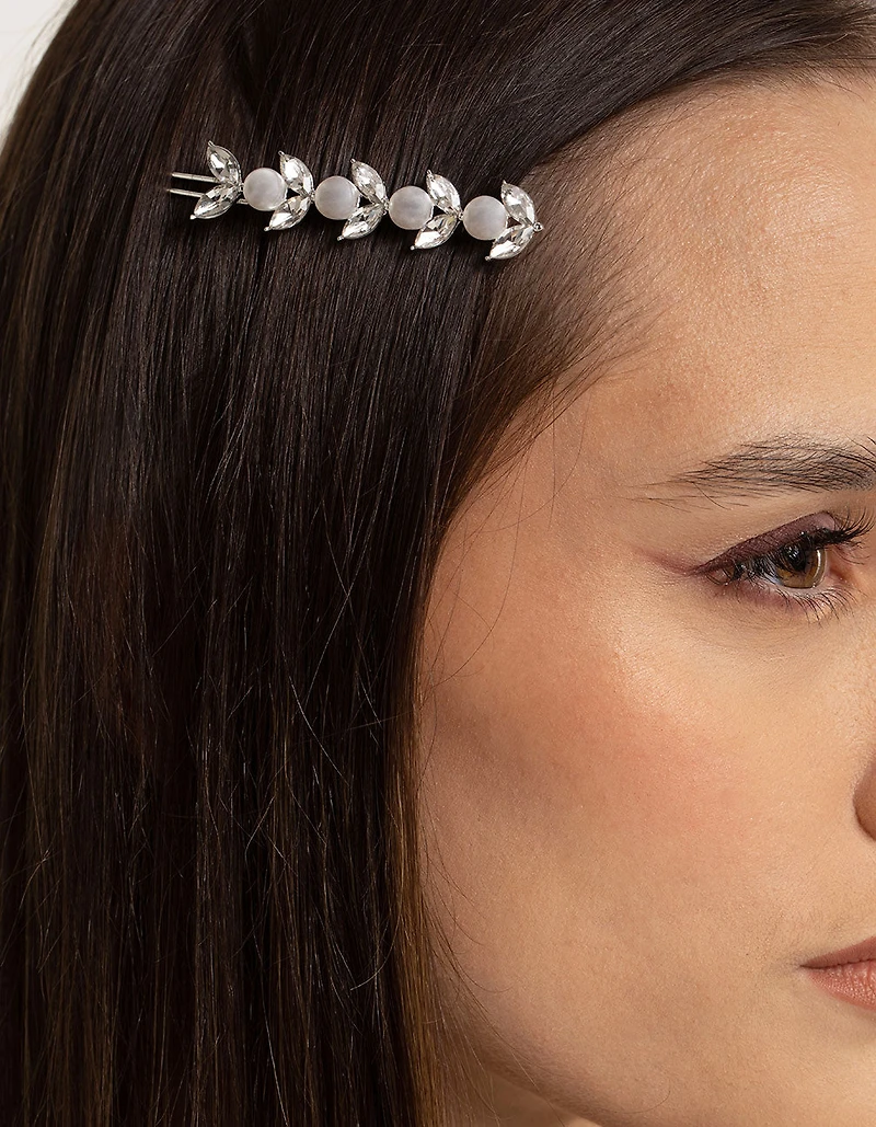 Silver Diamante & Pearl Row Clip Pack