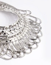 Silver Diamante Aztec Drape Collar Necklace