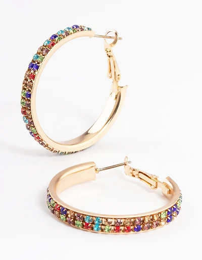 Gold Medium Double Cup Chain Hoop Earrings