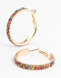 Gold Medium Double Cup Chain Hoop Earrings
