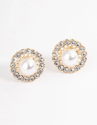 Pearl & Diamante Stud Earrings