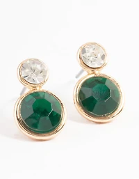 Green Two Stone Round Stud Earrings