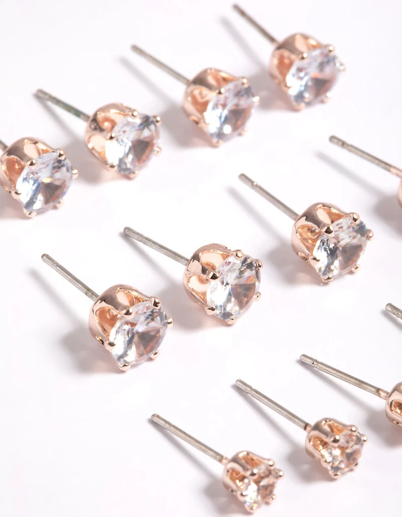 Rose Gold Classic Diamante Studs pack de 8