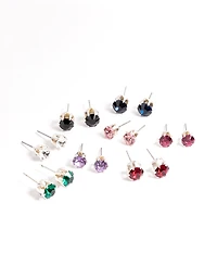 Silver Mixed Round Diamante Earring 8-Pack