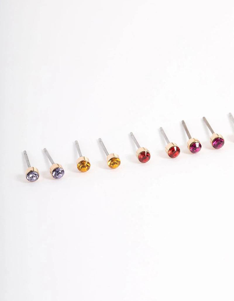 Gold Multi Diamante Mini Earrings 8-Pack